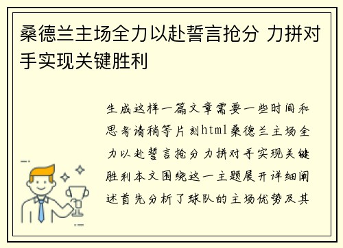 桑德兰主场全力以赴誓言抢分 力拼对手实现关键胜利